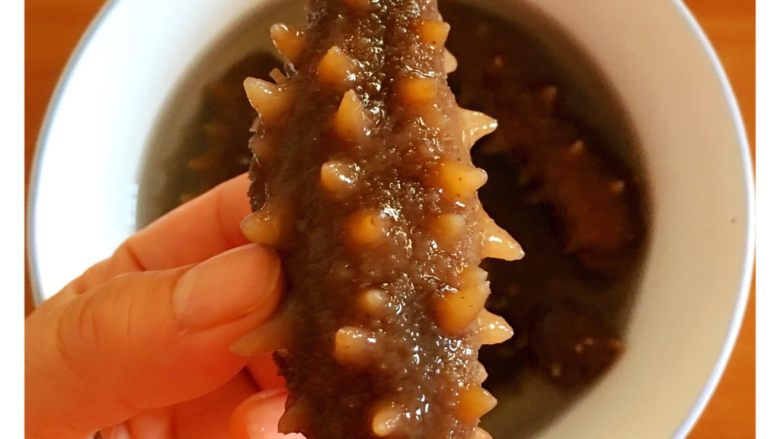 野生淡干海参泡发全过程,这是泡发24小时的海参,确实增大了很多倍