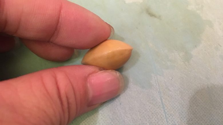 烤银杏,用手捏住尖尖的这头,现出壳交界处
