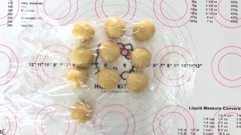 好吃不上火的蔓越梅绿豆酥,6、收口朝下盖上保鲜膜松弛15分钟。