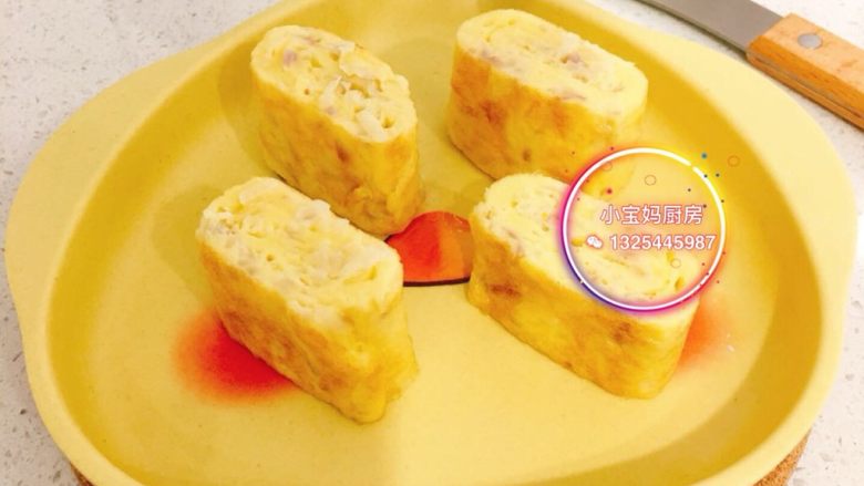 小萝卜鸡蛋卷,摊熟即可,摆盘