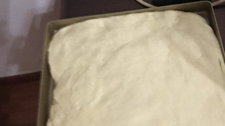 中种葡萄干排包,放入28x28方盘盖上保鲜膜松弛30分钟。