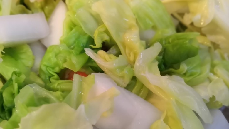 夏日必备爽口泡菜,重复刚才的步骤,再取部分混合蔬菜放入盆中。