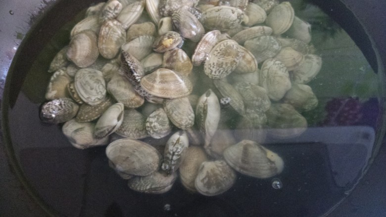 爆炒花甲,锅里倒水,把花甲放进去煮。