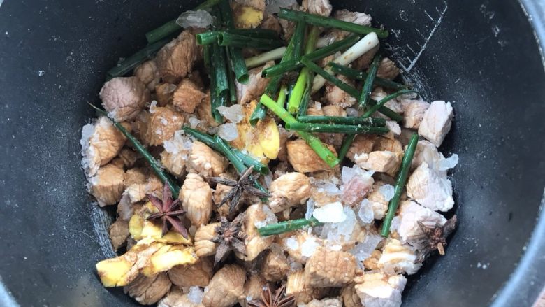 自制海苔芝麻肉松,选猪的前夹肉,这个部位的肉质比较软,纤维细腻,猪后腿肉相对肉纤维比较粗大,做出来的肉松有嚼劲,大家可以按自己喜欢的口感选择。将<a style='color:red;display:inline-block;' href='/shicai/ 429'>瘦肉</a>切小块,绰水,去血腥。沥干后,所有材料(<a style='color:red;display:inline-block;' href='/shicai/ 3250'>葱</a>,<a style='color:red;display:inline-block;' href='/shicai/ 37'>姜</a>,<a style='color:red;display:inline-block;' href='/shicai/ 695'>八角</a>,<a style='color:red;display:inline-block;' href='/shicai/ 692'>酱油</a>,盐,<a style='color:red;display:inline-block;' href='/shicai/ 718'>料酒</a>,冰糖,<a style='color:red;display:inline-block;' href='/shicai/ 721'>蚝油</a>,<a style='color:red;display:inline-block;' href='/shicai/ 857'>植物油</a>,少许清水)放入电高压锅炖煮一小时。