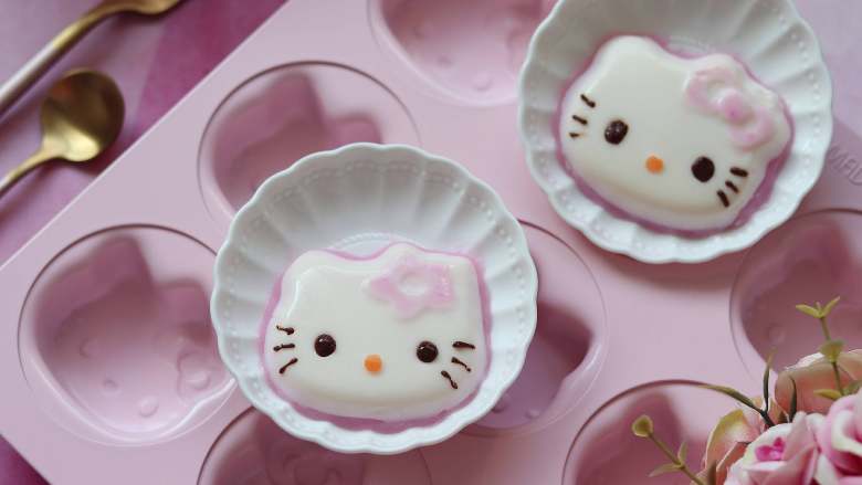 粉色系Kitty猫奶冻,萌爆你的少女心,萌萌的粉色小猫就完成了。