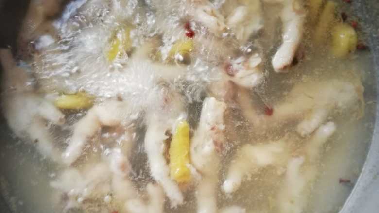 泡椒凤爪——改良版,凤爪在沸水中煮至适合家人喜好的口感
注意:
凤爪胶原蛋白较高
太软会比较粘稠
并且不适宜存放