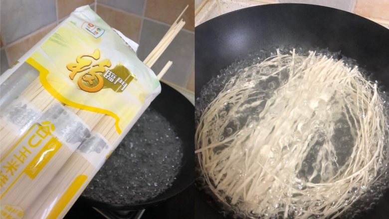 豌豆杂酱面,下面,煮过心捞出。最好用宽一点的面,像韭菜叶子一样粗。这样更接近标准碗杂面的叶子面。