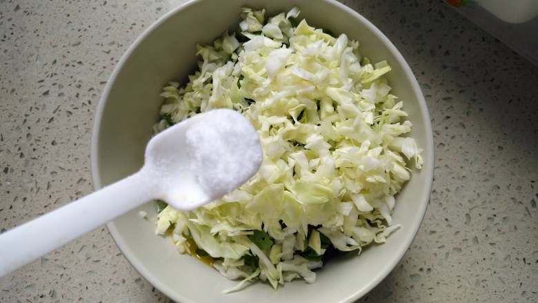 包菜鸡蛋葱花饼,加入包菜末，加入盐
