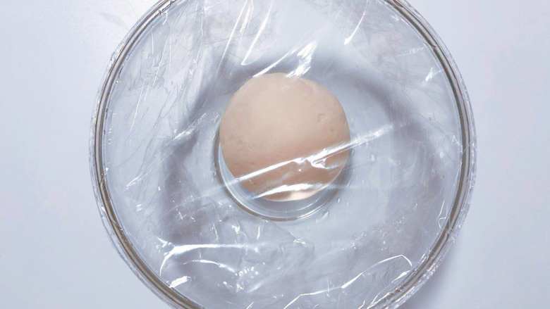 【宝宝辅食】鲜肉小馄饨,把面絮揉成一个光滑面团,放在碗中,盖上保鲜膜,醒发30分钟