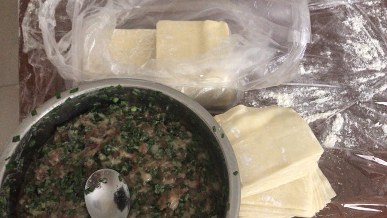 瘦肉韭菜云吞之处女座,再把其他调料一并倒在一起,按顺时针方向不停的搅拌。大概十分后,就可以开工了。