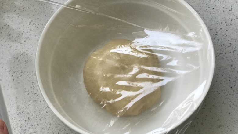 鲜肉月饼,放入碗中,覆盖保鲜膜,醒40分钟;