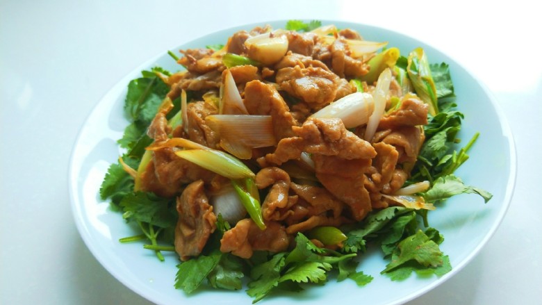 新文美食 葱爆猪肉片,成品图