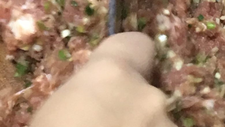 豆泡肉丸子,剁好材料放入肉沫里加入盐 味精一点点