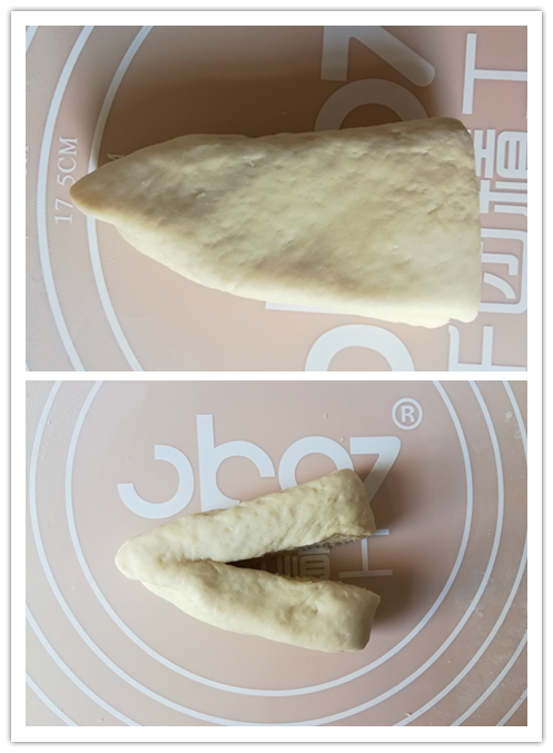 爱心椰蓉面包,然后上下对折中间切开,保留一头不切断