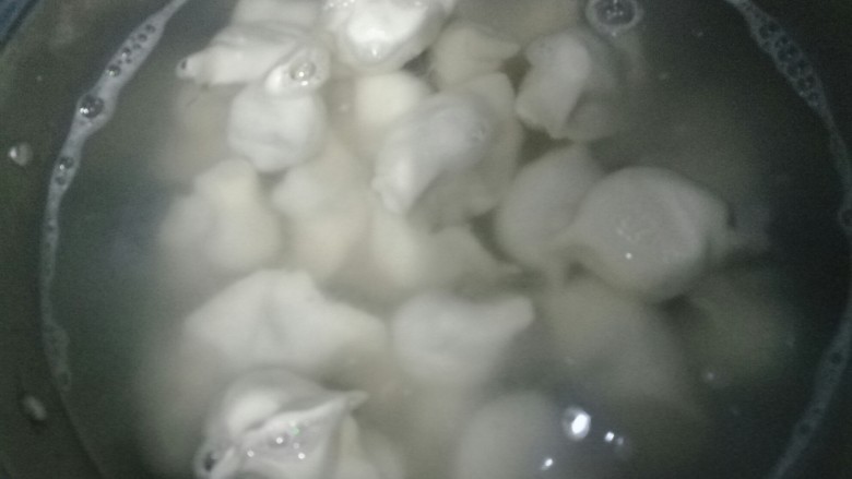 芹菜肉馅水饺,锅中加适量的水烧开,倒入包好的水饺