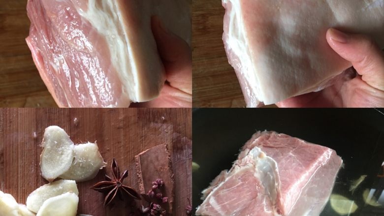 梅菜扣肉,一定要用带皮的方形厚五花肉，去肉店老板会根据要求给切好，皮上的猪毛也一起处理干净，回来洗干净冷水下锅加入姜片、<a style='color:red;display:inline-block;' href='/shicai/ 695'>八角</a>、<a style='color:red;display:inline-block;' href='/shicai/ 710'>桂皮</a>、<a style='color:red;display:inline-block;' href='/shicai/ 700'>花椒</a>开火煮，水开后继续煮5分钟