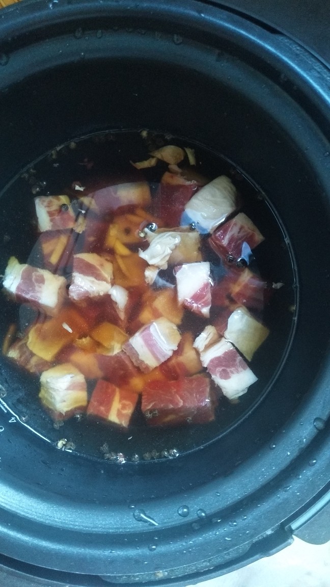 炖牛腩,所有材料放全了加入水,水要盖过肉,喜欢吃干笋或干豆角的可以同时加入