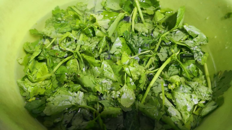 轻脂系列之芹菜叶炒鸡蛋干,取芹菜叶部分(连茎),洗净,沥干。