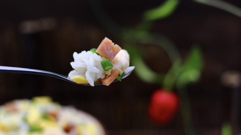 蒜薹鹅蛋虾仁炒饭,吃上一口超级满足，老公连吃两碗都没有吃够哟。
