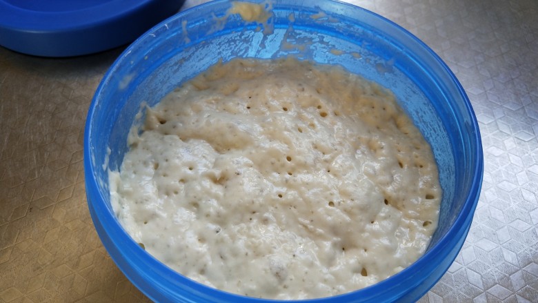 超软汉堡胚,将波兰种的所有材料混合,室温发酵至起满泡泡大概4个小时