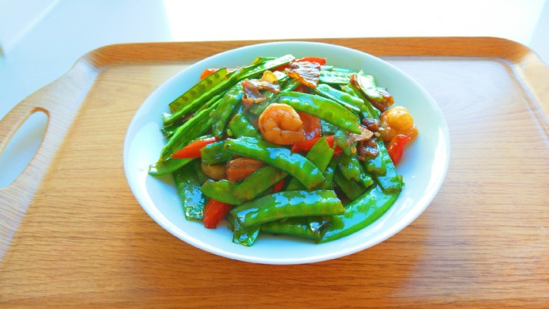 新文美食 五花肉炒荷兰豆,成品图