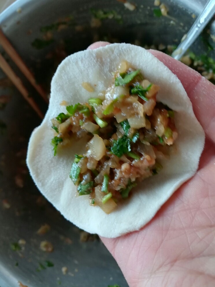 萝卜香菜馅水饺,取一个家适量的馅