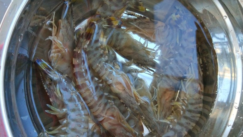 新文美食 凤还巢,九节虾放入盆中解冻。