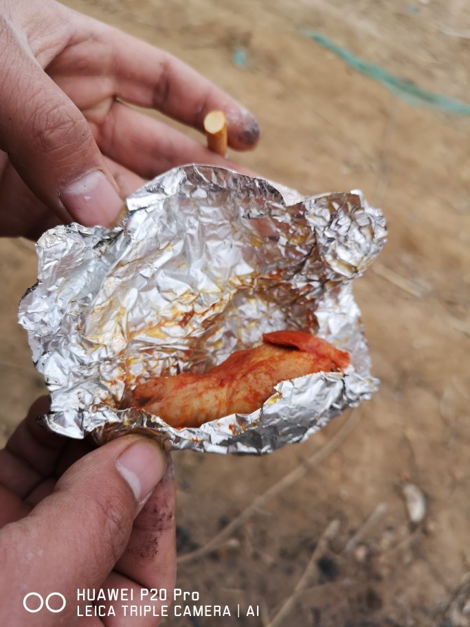 野外炭烧鸡腿,玉米!,剥开锡纸。奥尔良烤翅,炭烧版完成!