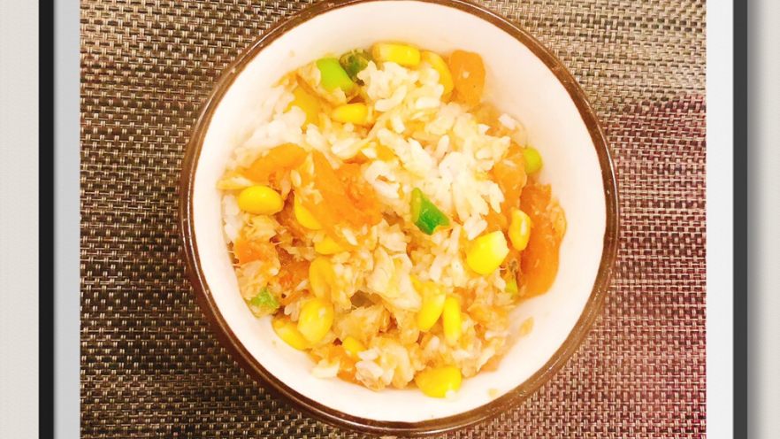 蒜苔玉米鱼香烩饭