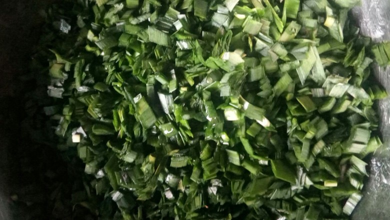 #年菜集# 鸿运韭菜盒子,韭菜碎加油拌匀。