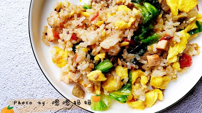 鹅肝三文鱼蔬菜炒饭,营养满分的炒饭噢~