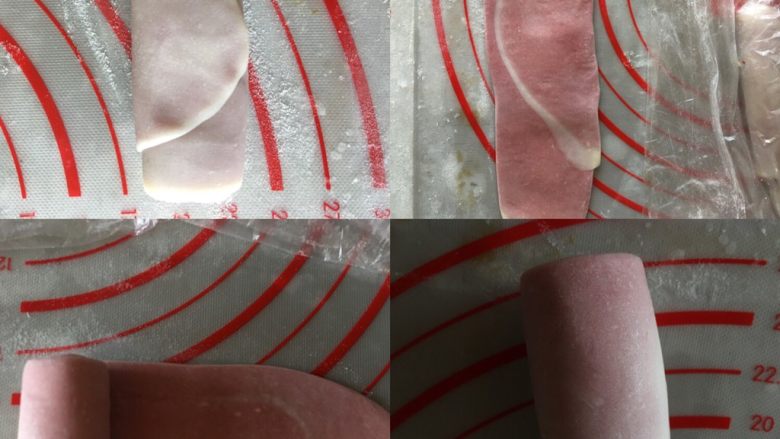 桃花酥,再继续擀成长矩形,卷起来,继续盖保鲜膜松弛静置20分钟