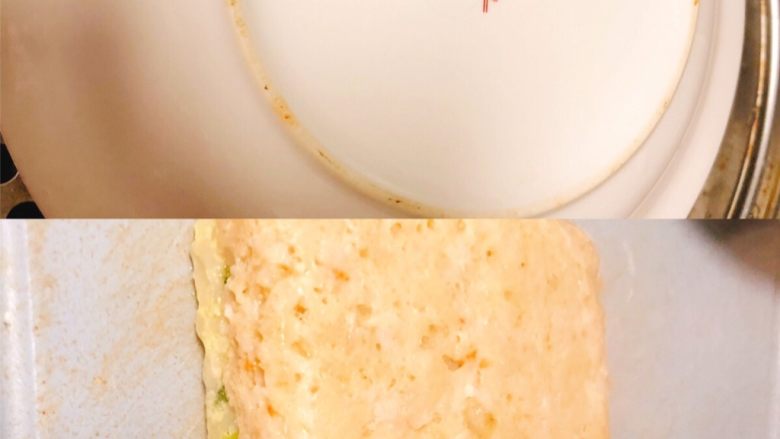 鲜虾莲藕蒸糕,上锅大火蒸20分钟后,关火焖5分钟即可出锅,出锅后冷却脱模,撕去硅油纸!