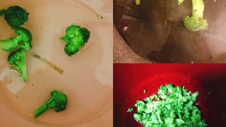 鲜虾莲藕蒸糕,处理西兰花,用淘米水浸泡15分钟后入锅焯水2分钟后捞出,西兰花去梗切碎!