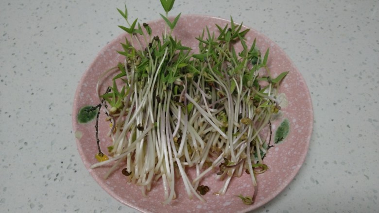 绿豆芽炒凉皮,去除根。