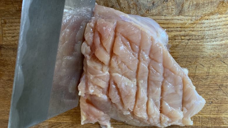 鸡米花,松肉 用刀背