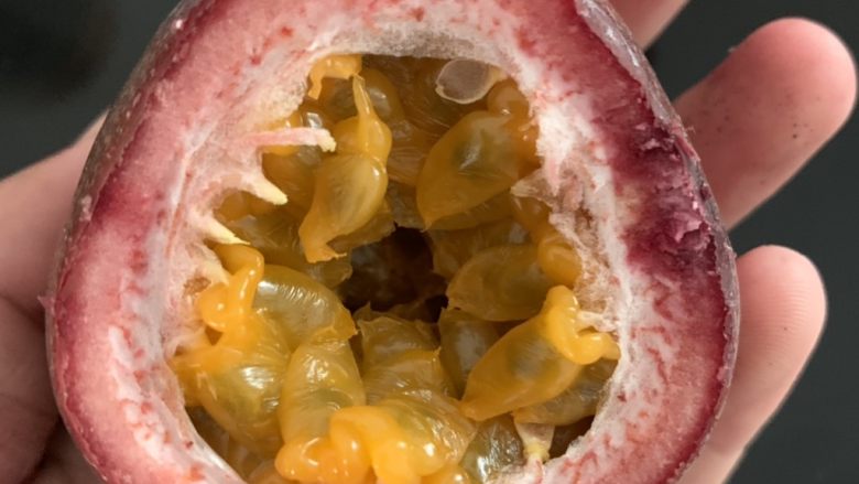 百香果特饮,沿顶部用小刀切开,注意⚠️别伤到手。买百香果会赠送专用工具。