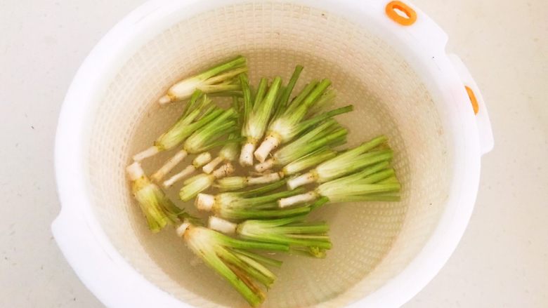 凉拌香菜根,把香菜根放在冷水里,浸泡2个小时