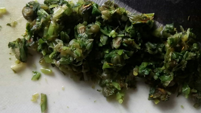 #野菜集# 蒲公英馄饨,蒲公英切碎粒。