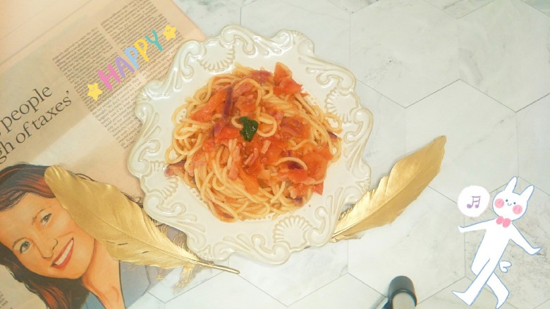 培根芝士茄汁意面🍝,OK完成了。