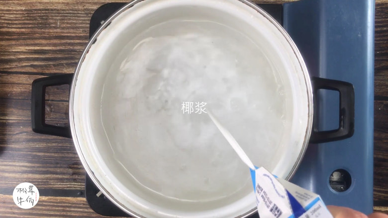 视频|松茸椰浆鸡|牛佤松茸食谱,汤锅中添入适量清水和<a style='color:red;display:inline-block;' href='/shicai/ 635'>椰浆</a>,煮开。