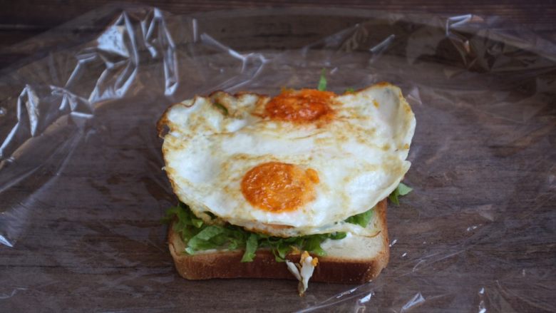 蒸烤鸡胸时蔬三明治(便携美食),放上煎好的鸡蛋。