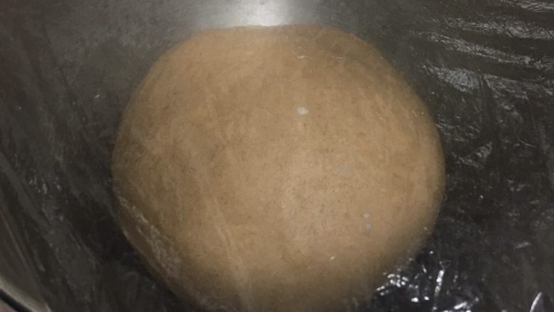黑麦葡萄吐司,整理一下,滚圆放入桶里,盖上保鲜膜。