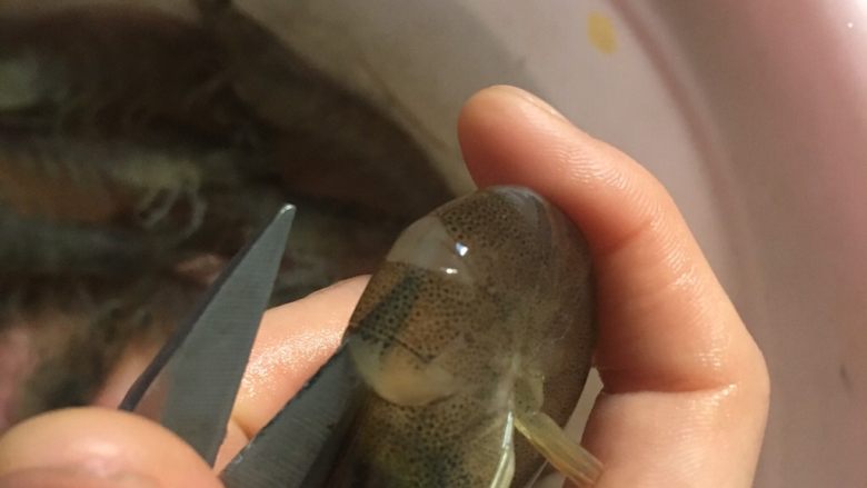 香辣虾,用剪刀剪下去