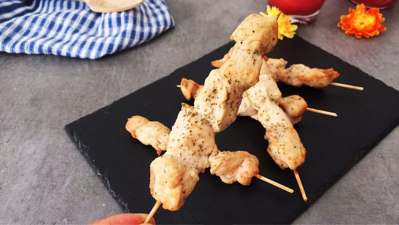 孜然味烤鸡肉串,成品图!
