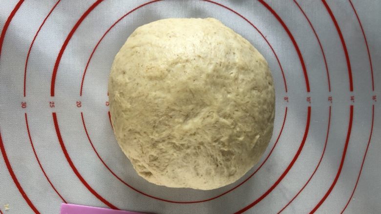牛奶吐司,轻轻按压,揉捏排气。排气后和原来差不多大