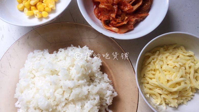 泡菜芝士炒饭,食材。