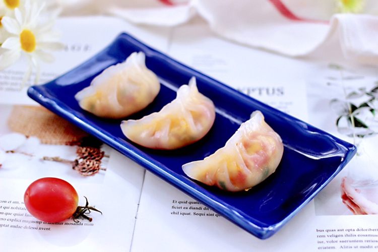 番茄虾仁鸡蛋水晶蒸饺