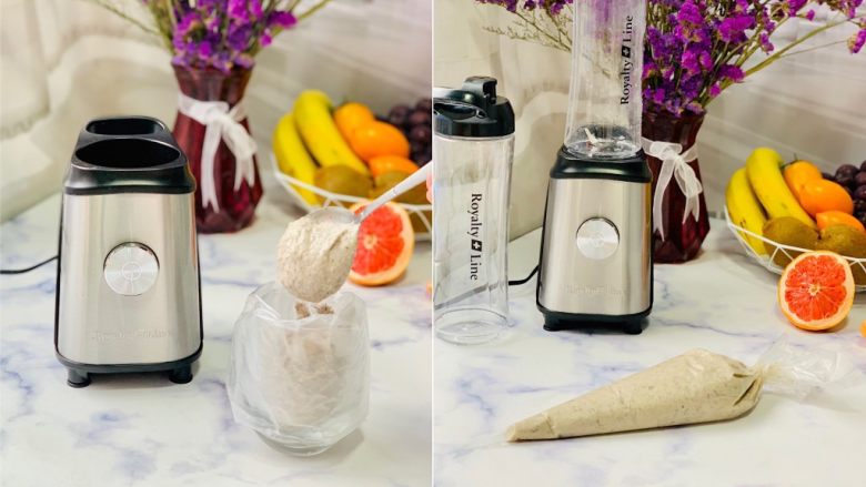 海苔薯片,裱花袋放入杯子里将打好土豆泥,放入裱花袋中备用