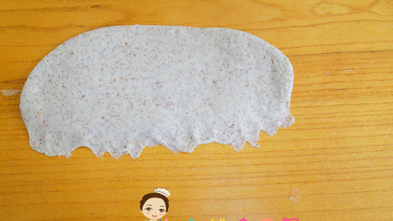 12个月以上肉松黑麦贝果,将面团横过来,下面弄薄,接口就没有那么明显